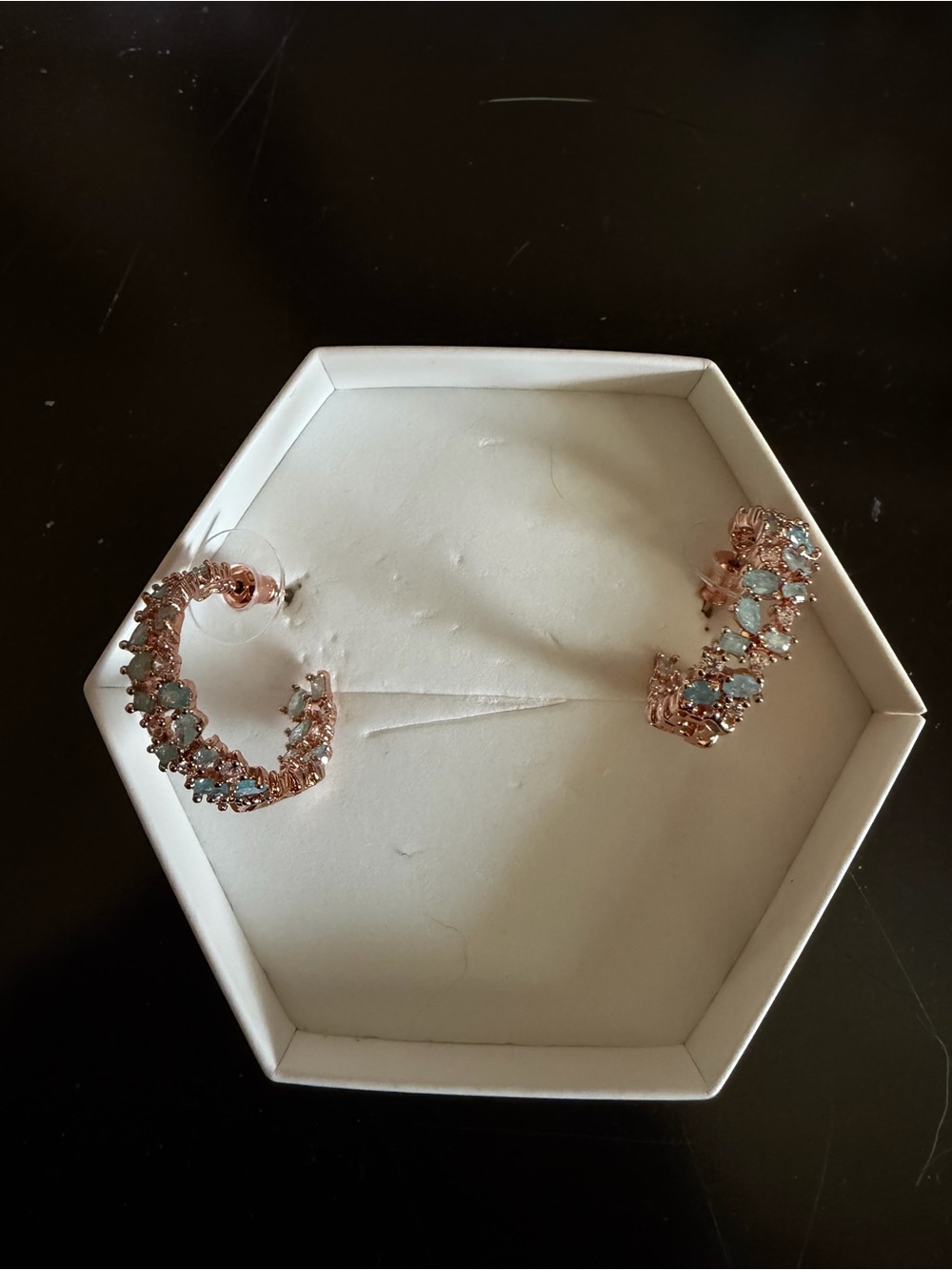 Aqua Blue Ice Crystal on Rose Gold